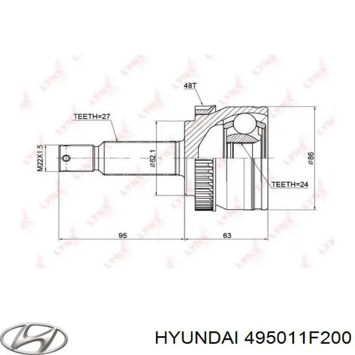 495011F200 Hyundai/Kia árbol de transmisión delantero izquierdo