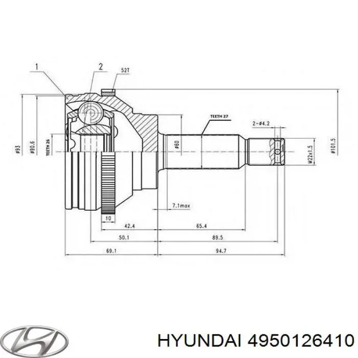 4950126410 Hyundai/Kia junta homocinética exterior delantera izquierda