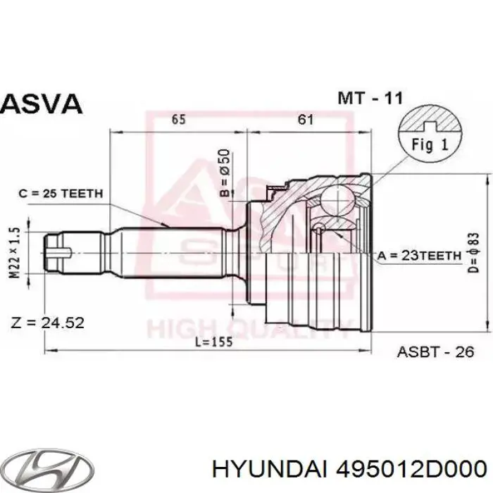 495012D011 Hyundai/Kia árbol de transmisión delantero izquierdo