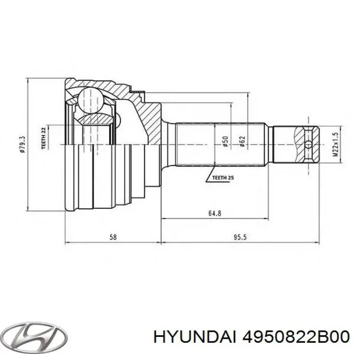 4950822B00 Hyundai/Kia árbol de transmisión delantero derecho