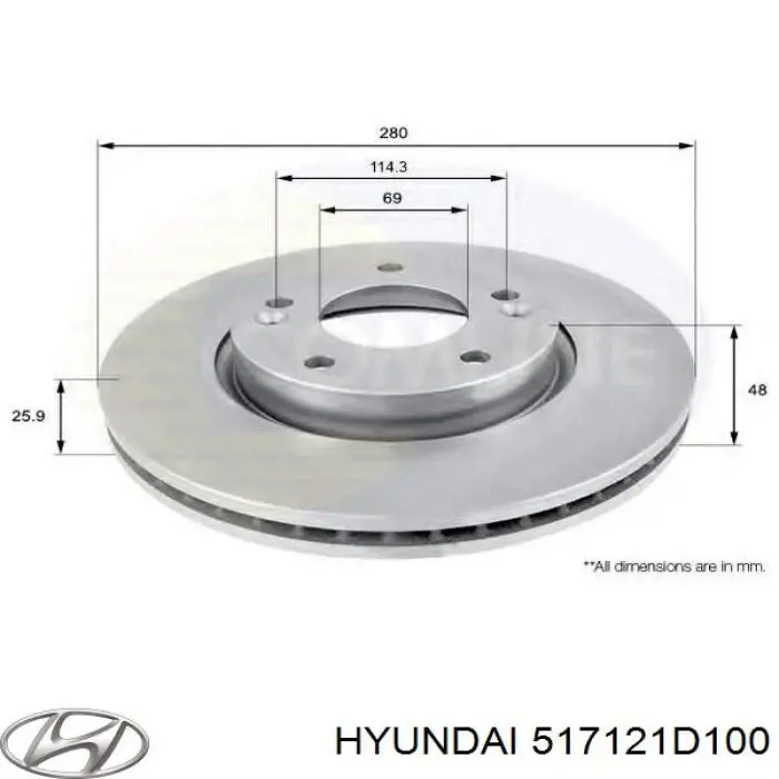 517121D100 Hyundai/Kia freno de disco delantero