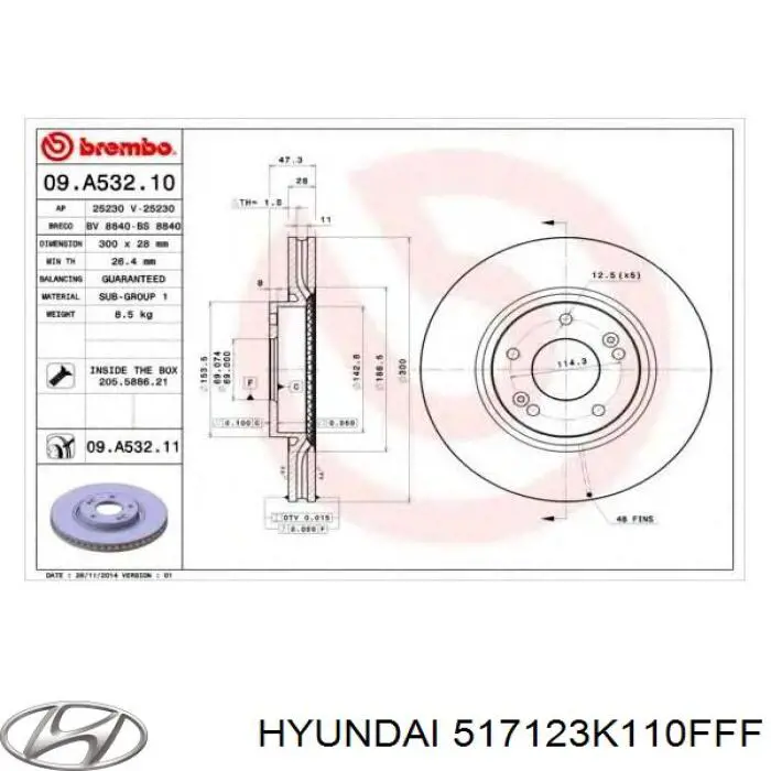 517123K110FFF Hyundai/Kia freno de disco delantero