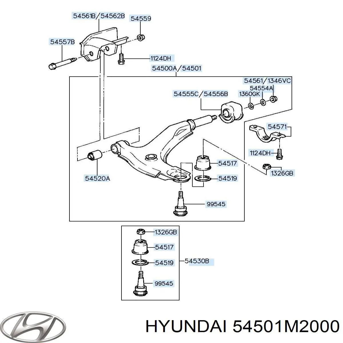  Barra oscilante, suspensión de ruedas delantera, inferior derecha para Hyundai Santamo 