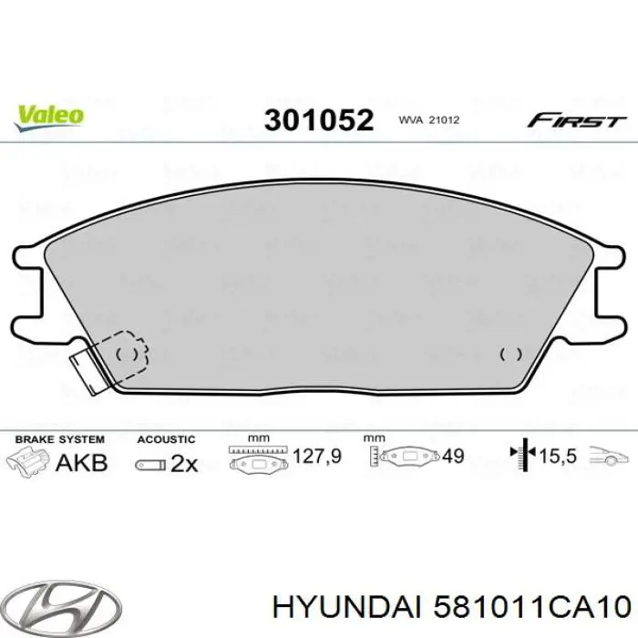 581011CA10 Hyundai/Kia pastillas de freno delanteras