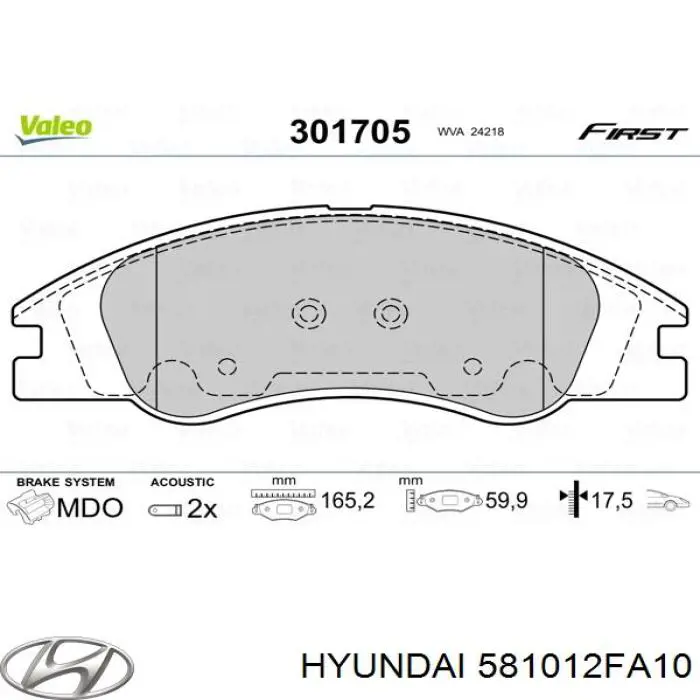 581012FA10 Hyundai/Kia pastillas de freno delanteras