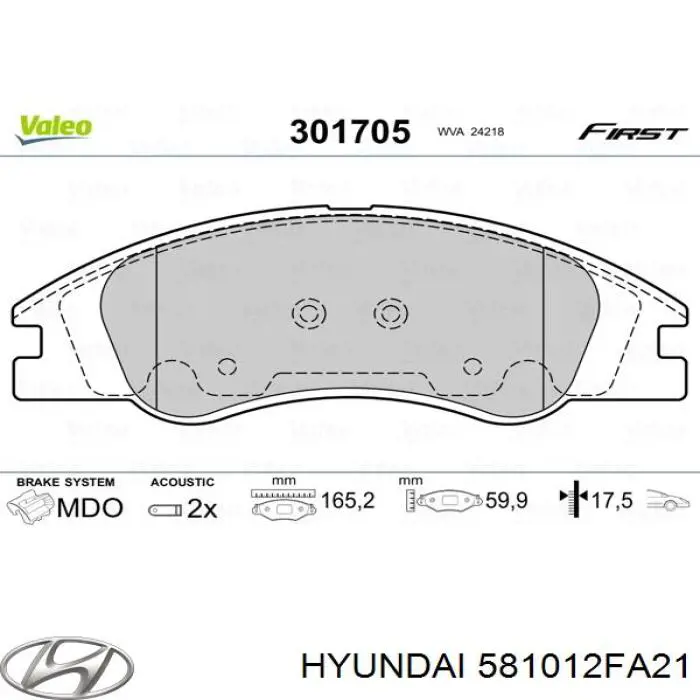 581012FA21 Hyundai/Kia pastillas de freno delanteras