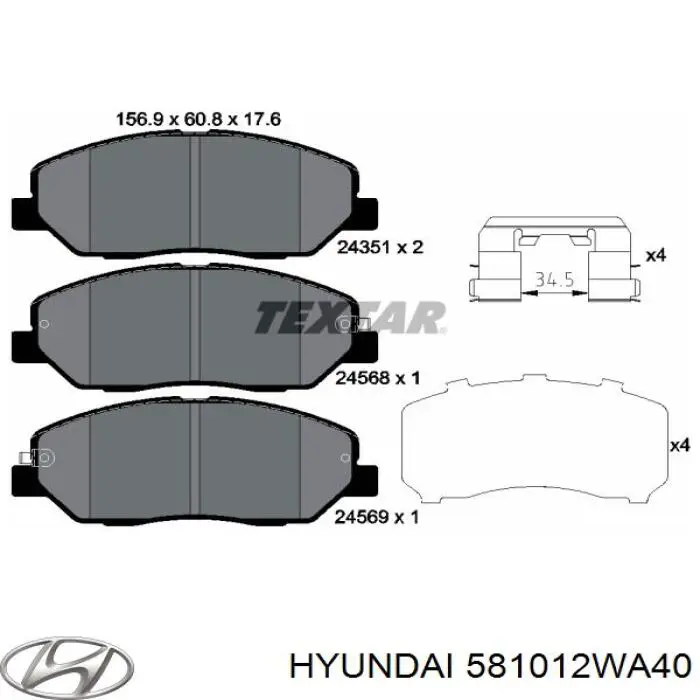 581012WA40 Hyundai/Kia pastillas de freno delanteras