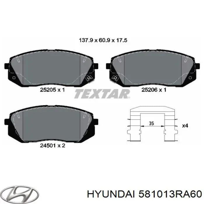 581013RA60 Hyundai/Kia pastillas de freno delanteras