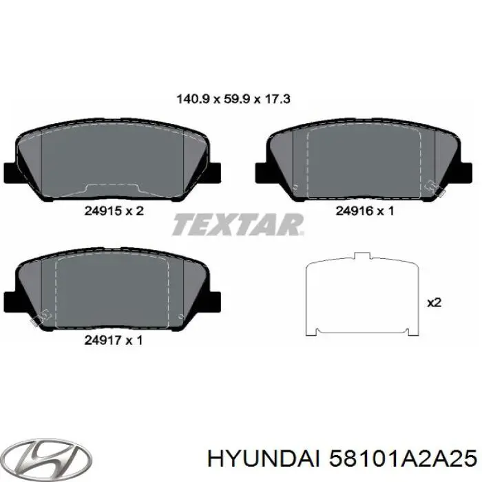 58101A2A25 Hyundai/Kia pastillas de freno delanteras