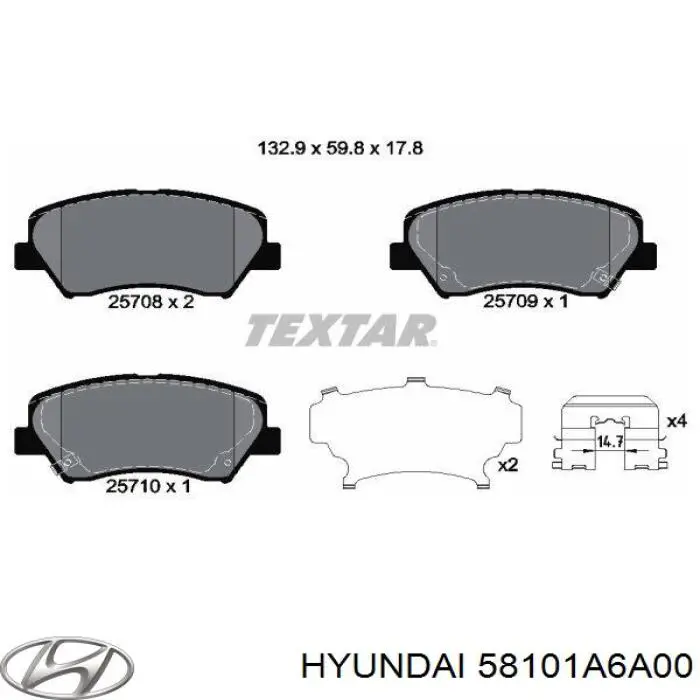 58101A6A00 Hyundai/Kia pastillas de freno delanteras