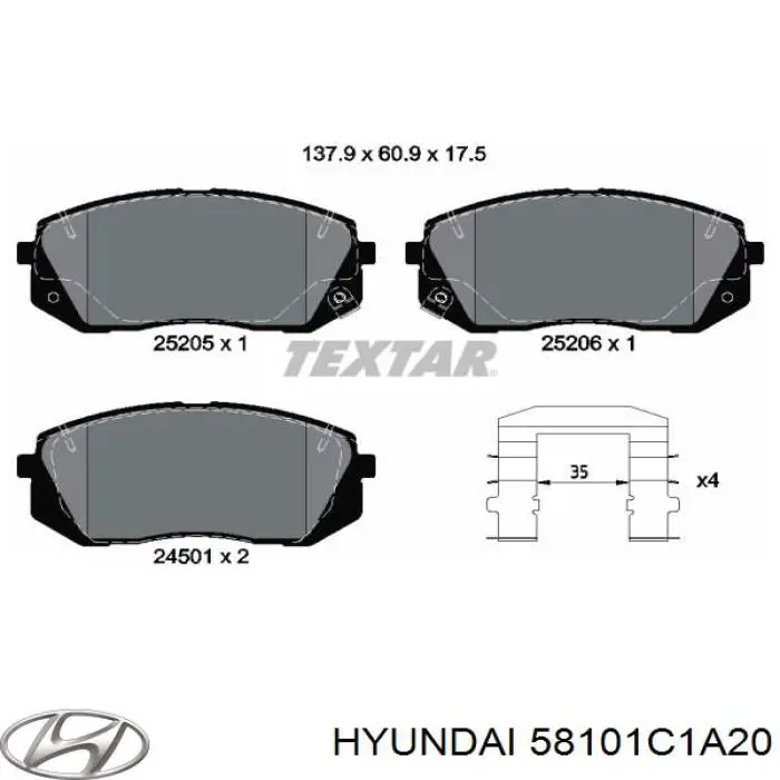 58101C1A20 Hyundai/Kia pastillas de freno delanteras