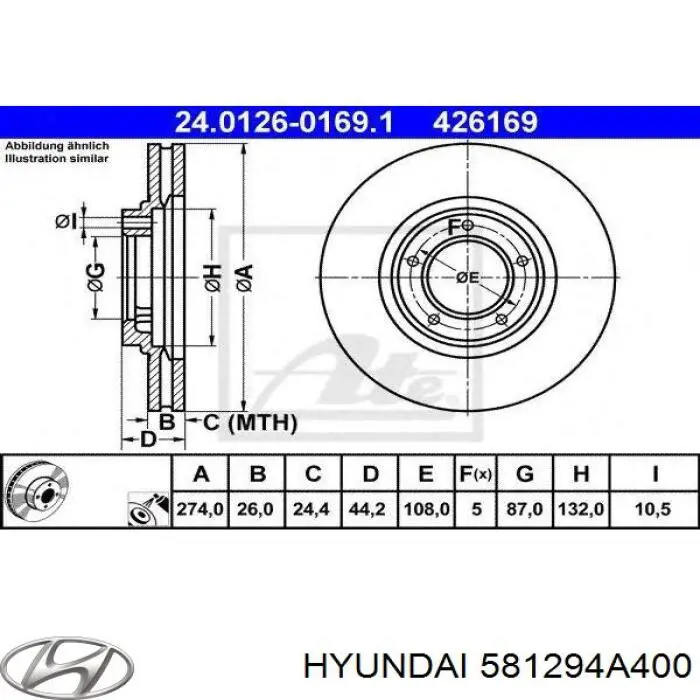 581294A400 Hyundai/Kia freno de disco delantero