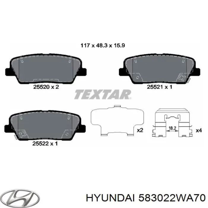 583022WA70 Hyundai/Kia pastillas de freno traseras