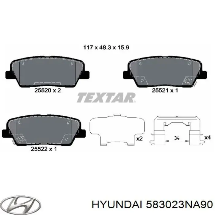 583023NA90 Hyundai/Kia pastillas de freno traseras