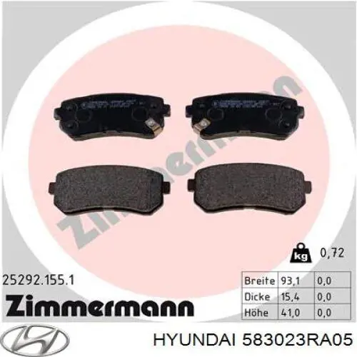 583023RA05 Hyundai/Kia pastillas de freno traseras