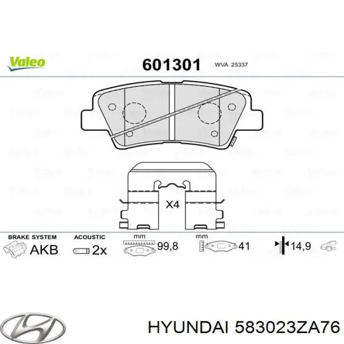 583023ZA76 Hyundai/Kia pastillas de freno traseras