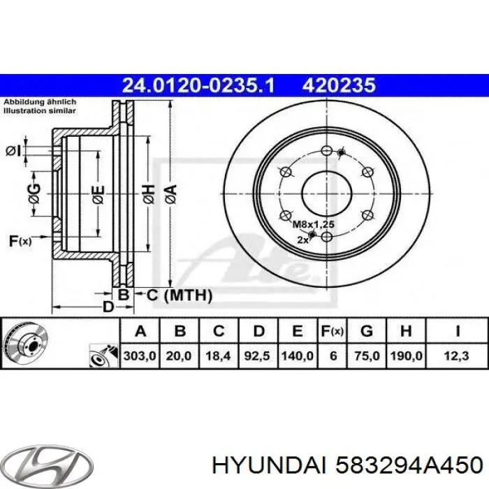 583294A450 Hyundai/Kia disco de freno trasero