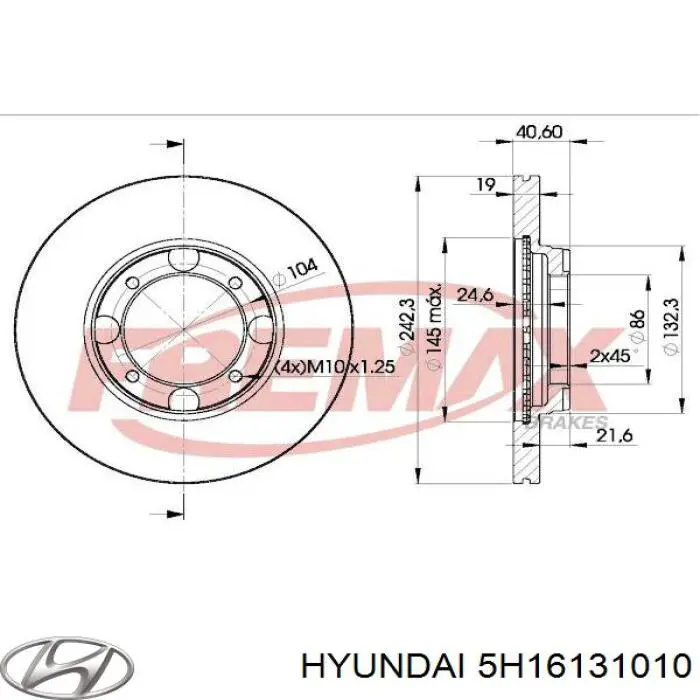 5H16131010 Hyundai/Kia freno de disco delantero