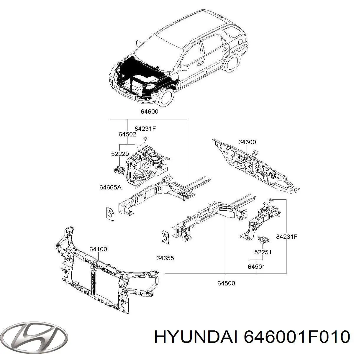  Larguero delantero derecho para KIA Sportage 2 