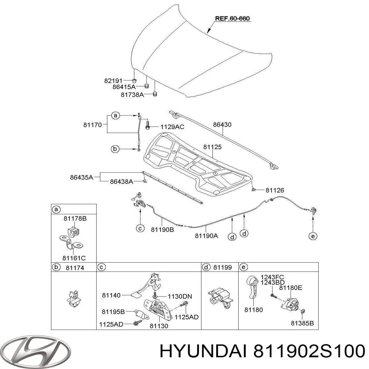  Cable de apertura de capó del motor para Hyundai Tucson TM