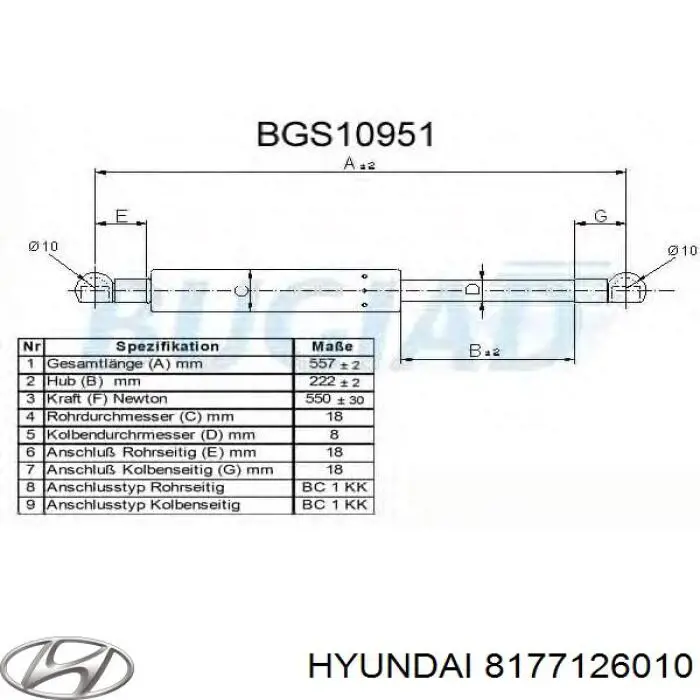 8177126010 Hyundai/Kia amortiguador de maletero