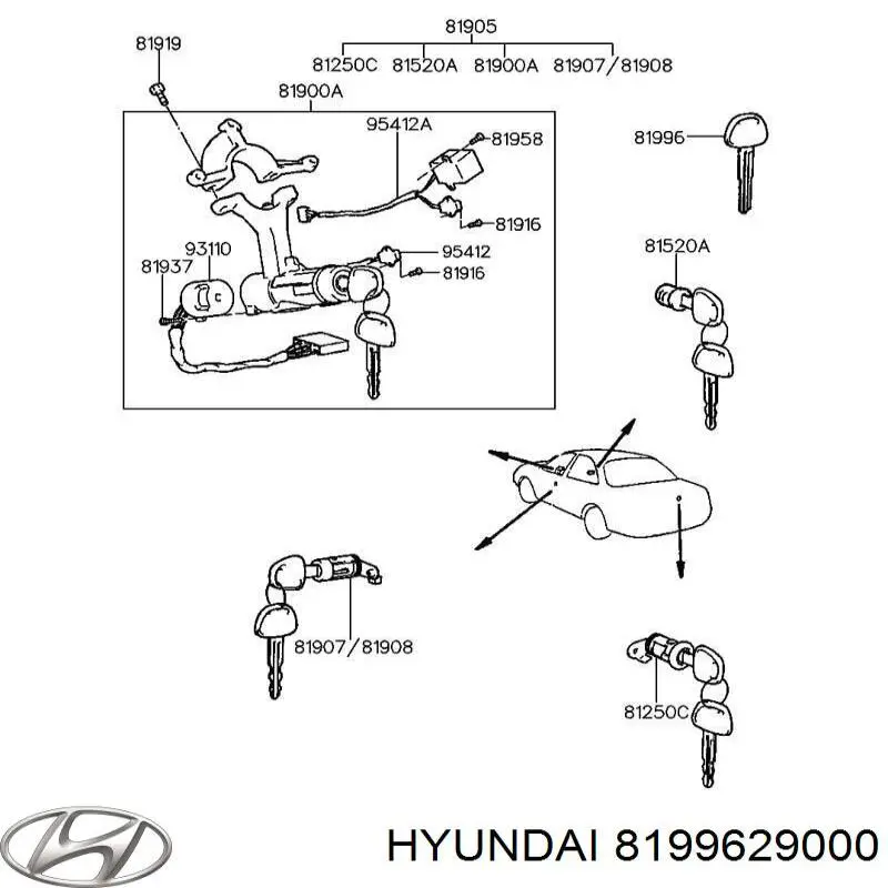  Conjunto Transmisor Control De Puertas / Clave En Blanco para Hyundai Terracan HP