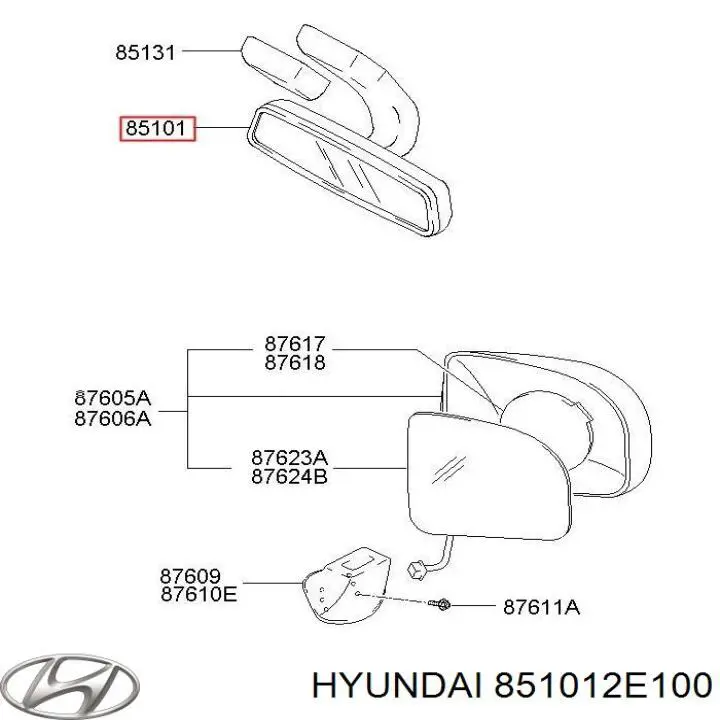 851012E101 Hyundai/Kia retrovisor interior