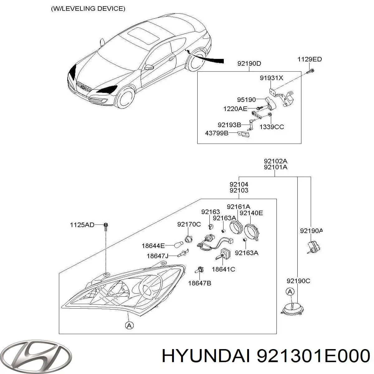  Elemento de regulación, regulación del alcance de faros para Hyundai Accent 3 