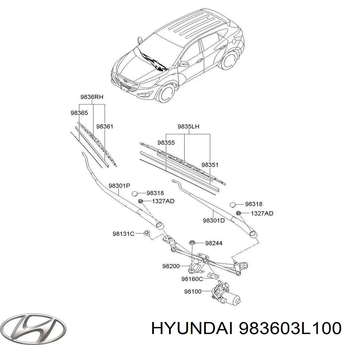 983603L100 Hyundai/Kia juego de limpiaparabrisas de luna delantera, 2 piezas