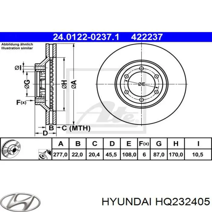 HQ232405 Hyundai/Kia freno de disco delantero