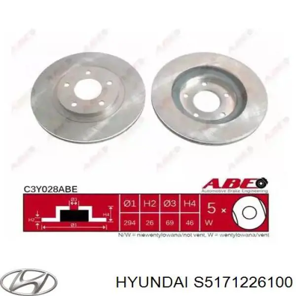 S5171226100 Hyundai/Kia freno de disco delantero