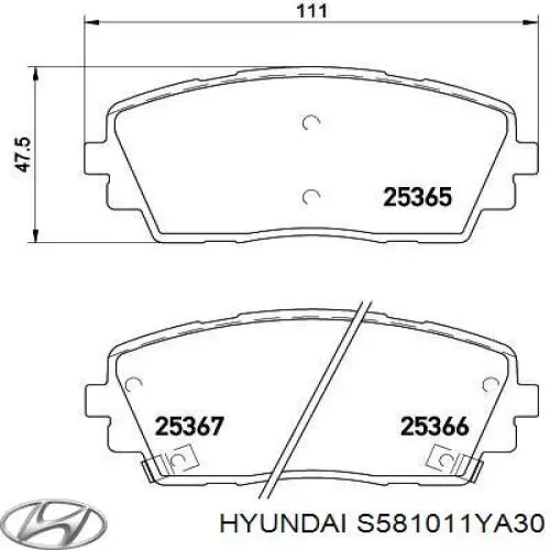 S581011YA30 Hyundai/Kia pastillas de freno delanteras