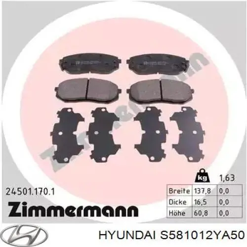 S581012YA50 Hyundai/Kia pastillas de freno delanteras