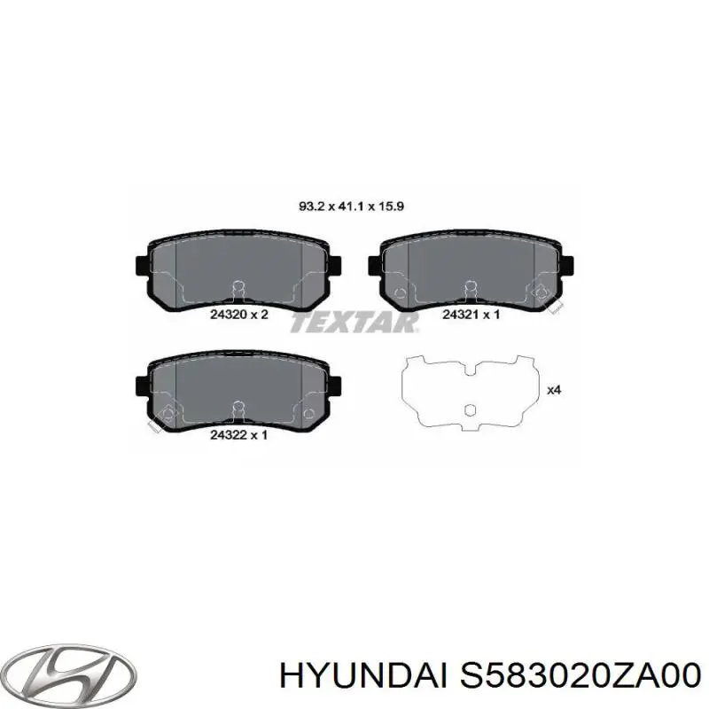 S583020ZA00 Hyundai/Kia pastillas de freno traseras