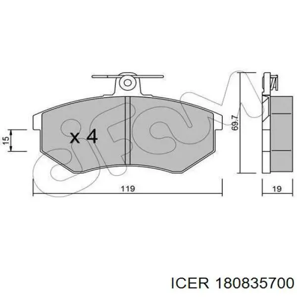 180835700 Icer pastillas de freno delanteras