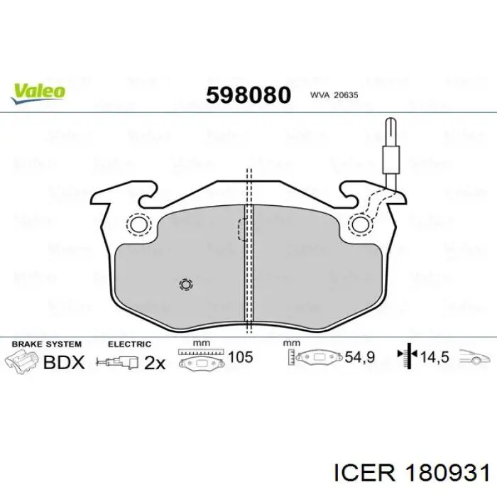 180931 Icer pastillas de freno traseras