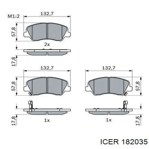 182035 Icer pastillas de freno delanteras