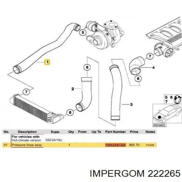 222265 Impergom tubo flexible de aire de sobrealimentación derecho