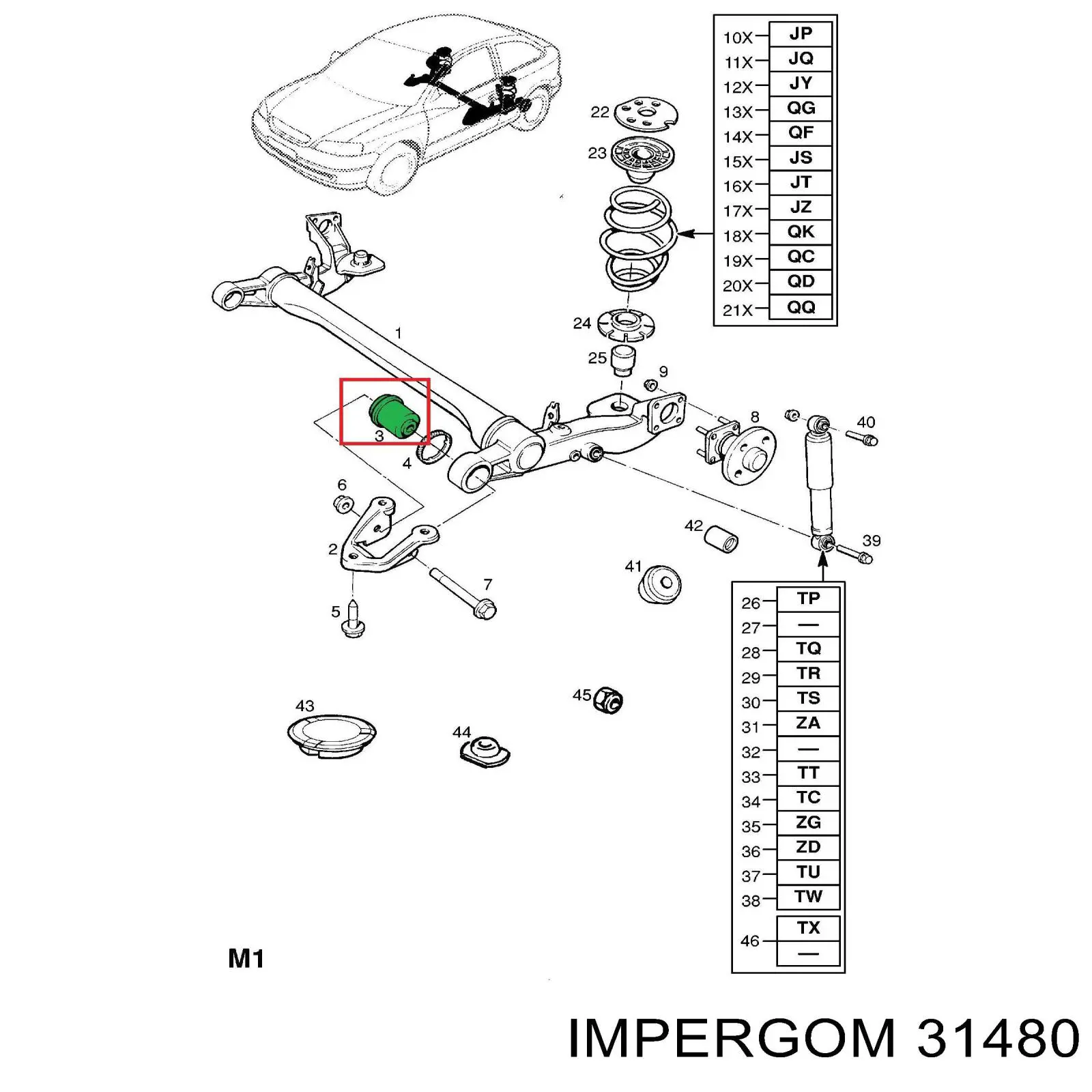 31480 Impergom suspensión, cuerpo del eje trasero