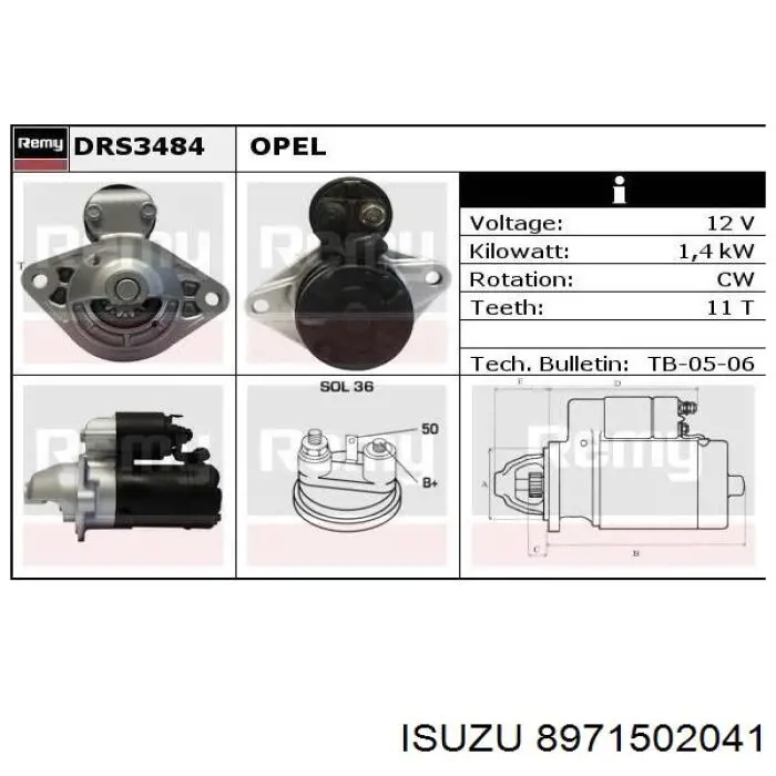 8971502041 Isuzu motor de arranque