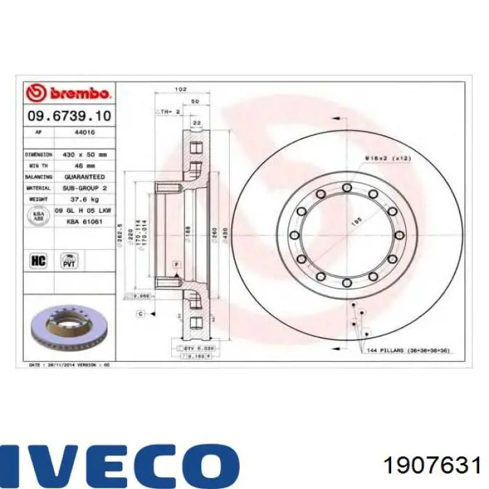 1907631 Iveco freno de disco delantero