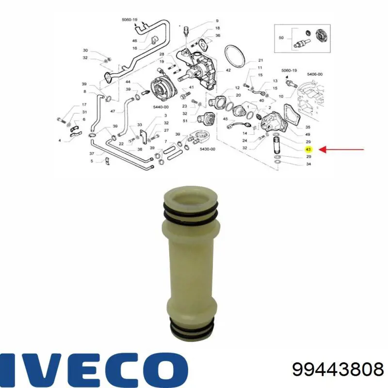 99443808 Iveco tubo de refrigeración, termostato