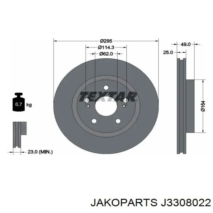 J3308022 Jakoparts freno de disco delantero