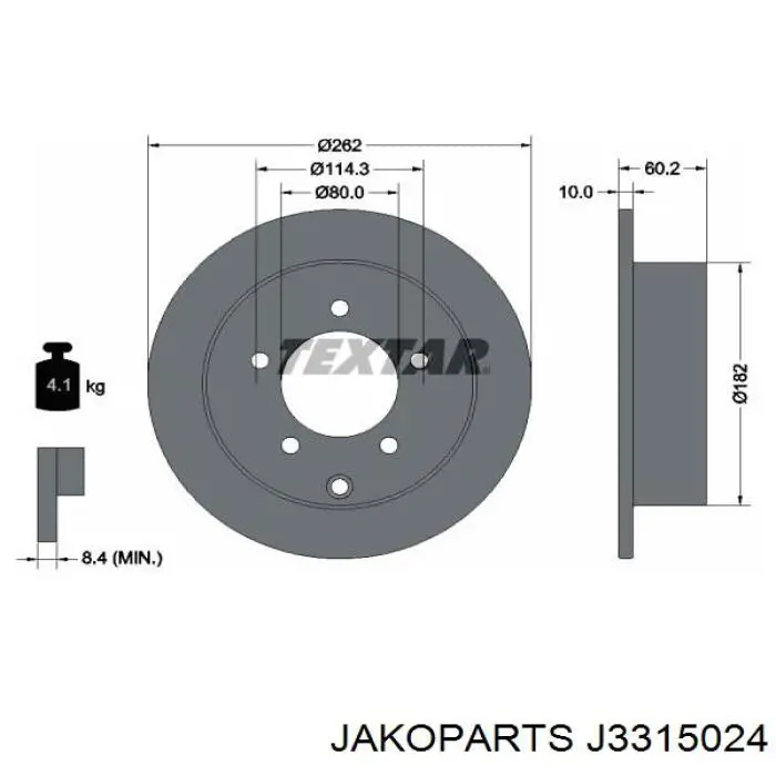 J3315024 Jakoparts disco de freno trasero