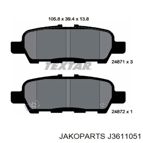 J3611051 Jakoparts pastillas de freno traseras