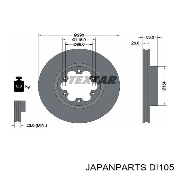 DI105 Japan Parts freno de disco delantero