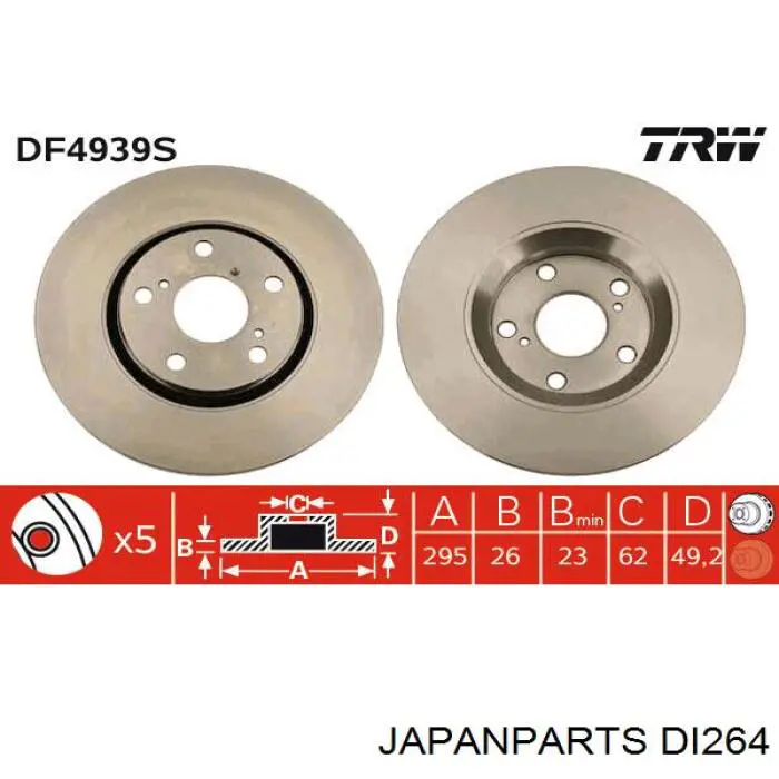 DI264 Japan Parts freno de disco delantero