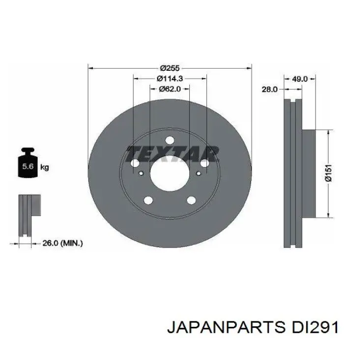 DI291 Japan Parts freno de disco delantero