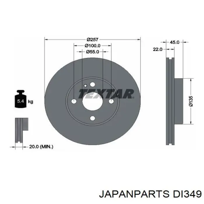 DI349 Japan Parts freno de disco delantero