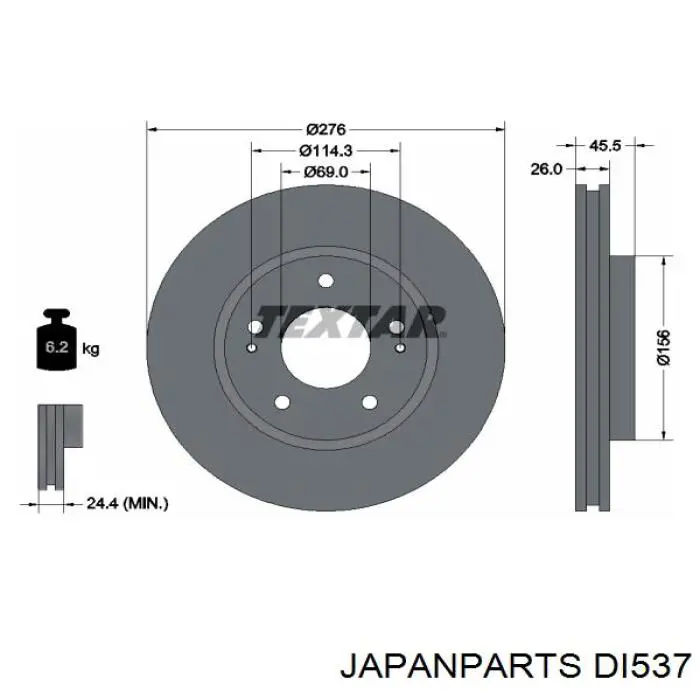 DI537 Japan Parts freno de disco delantero